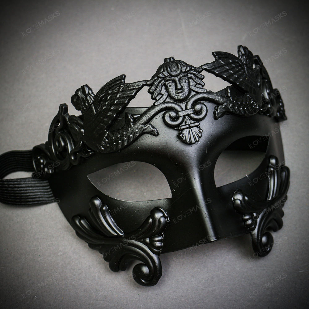 Venetian Black Ball Warrior Men & Women Feather Green Glitter Eye Couple Mask - Picture 6 of 6